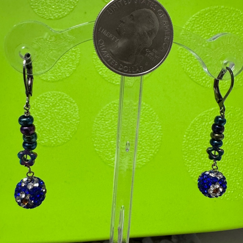 Elegant Blue and Silver Beaded Earrings